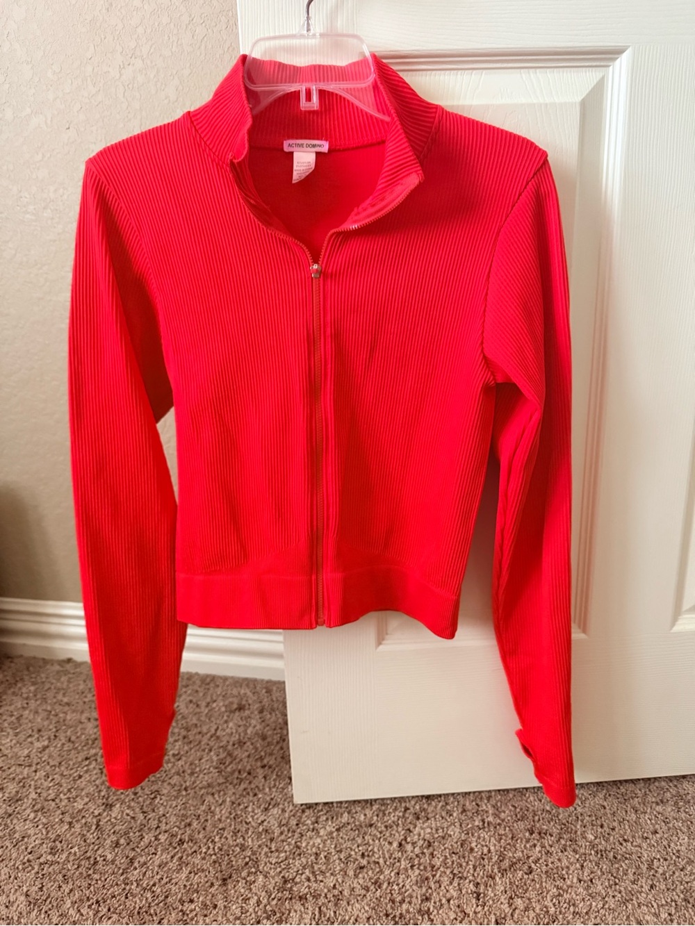Red Ribbed Zip-Up Jacket